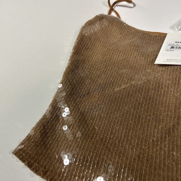 BARDOT Nude Sequin Camisole Shirt Top Sleeveless Spaghetti Strap NWT Size 6 - Picture 4 of 5